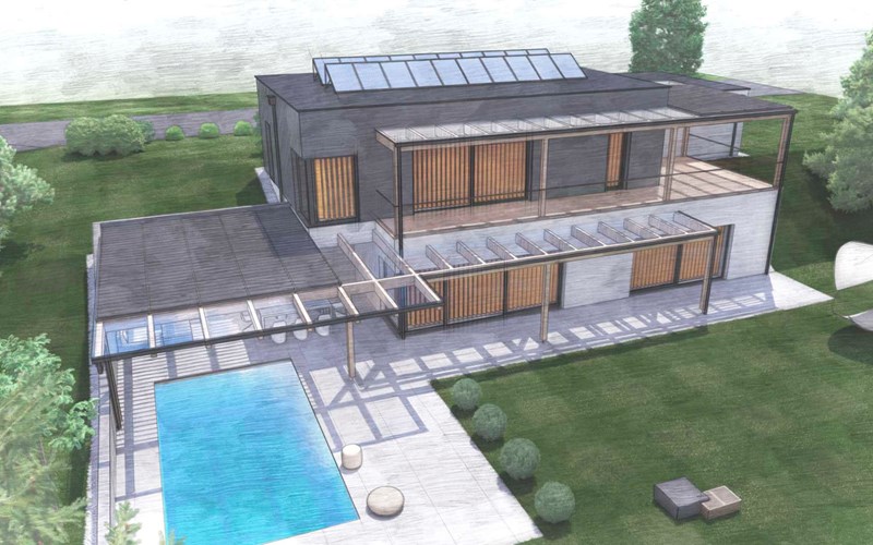 Flachdach modern mit Balkon